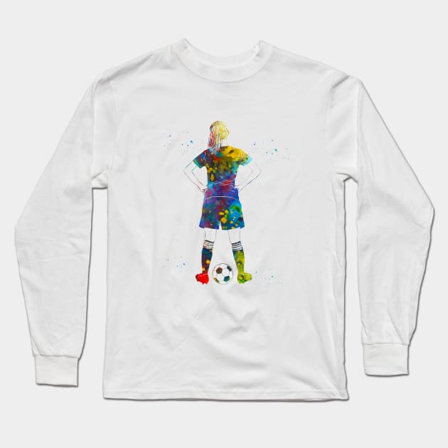 Soccer Player Girl Long Sleeve T-Shirt by erzebeth